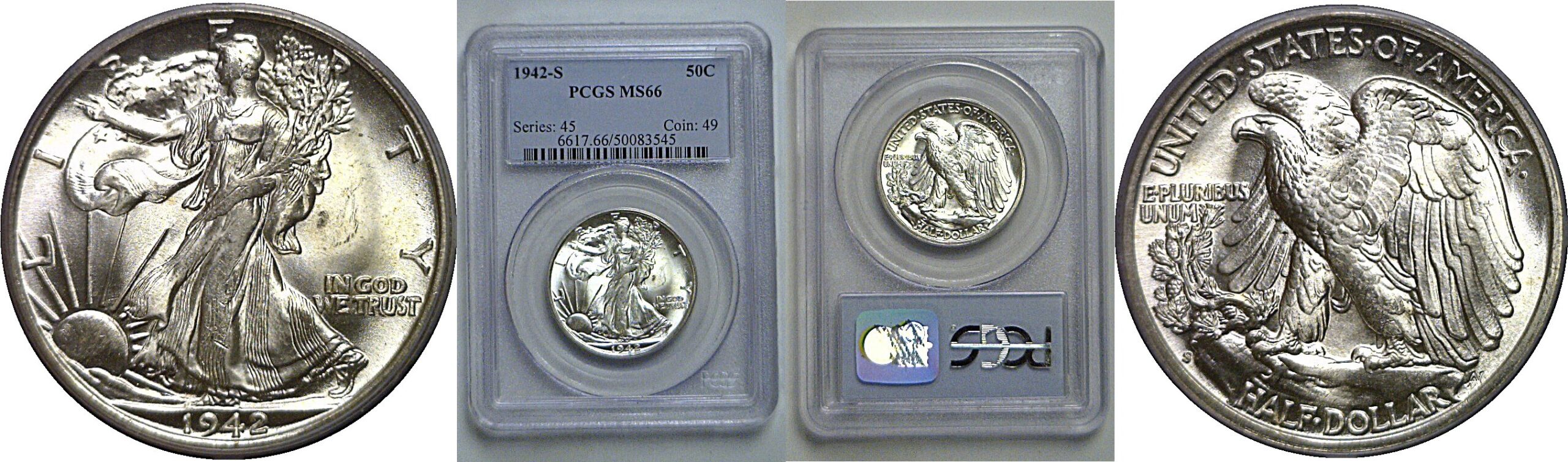 1942-S Walking Liberty Half Dollar    PCGS MS-66
