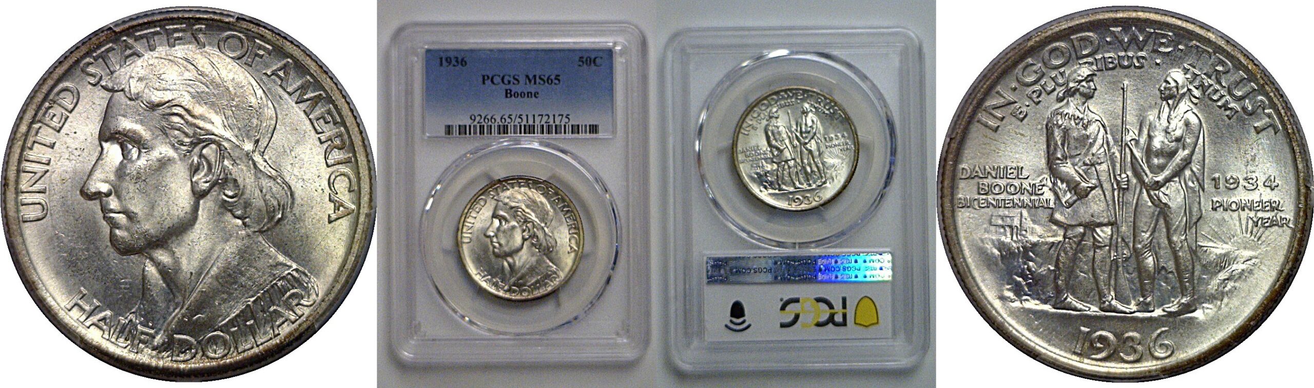 1936 Boone Commemorative Half Dollar    PCGS MS-65