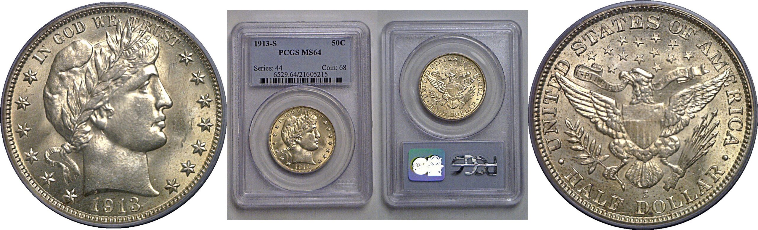 1913-S Barber Half Dollar   PCGS MS-64