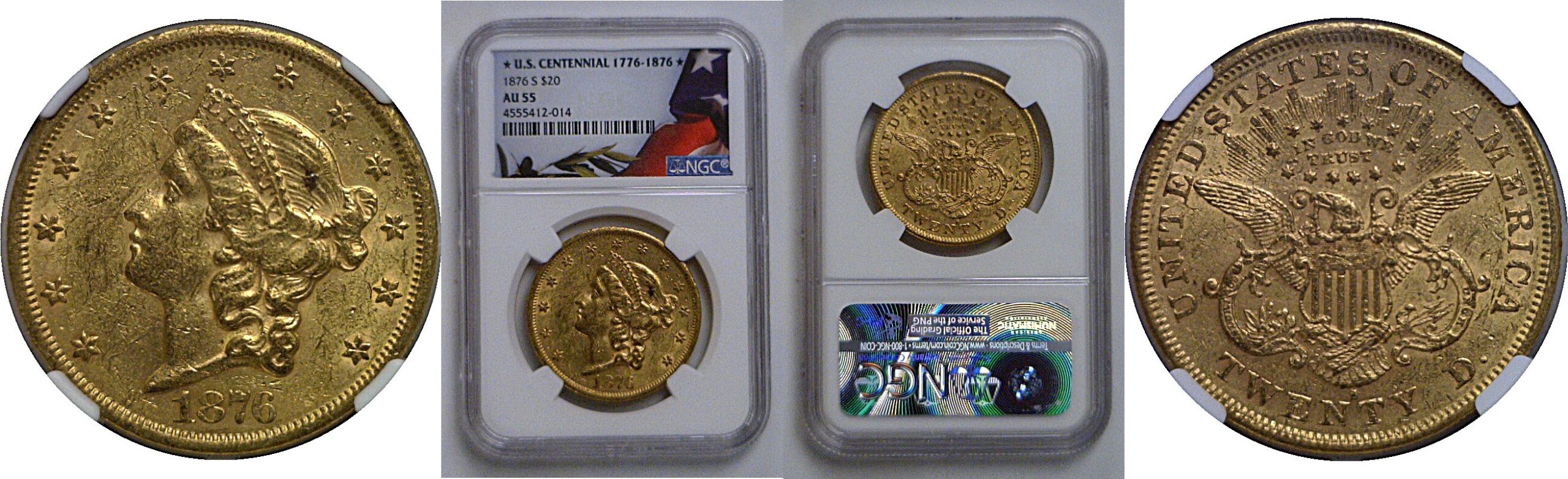 1876-S $20 Liberty   NGC AU-55