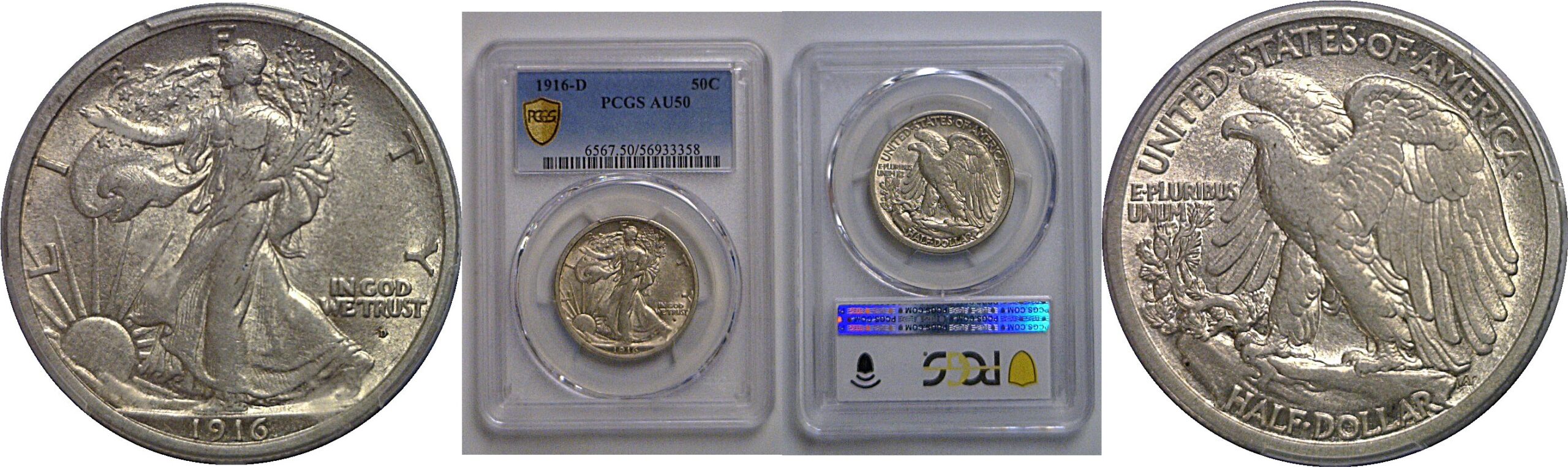 1916-D Walking Liberty Half Dollar   PCGS AU-50