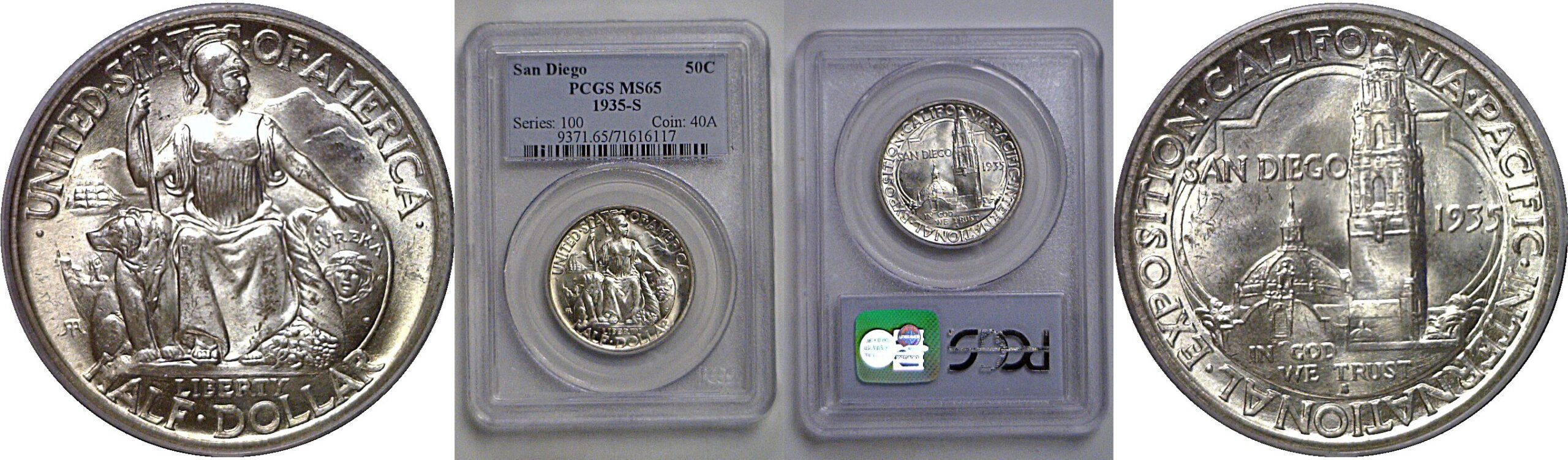 1935-S San Diego Commemorative Half Dollar   PCGS MS-65
