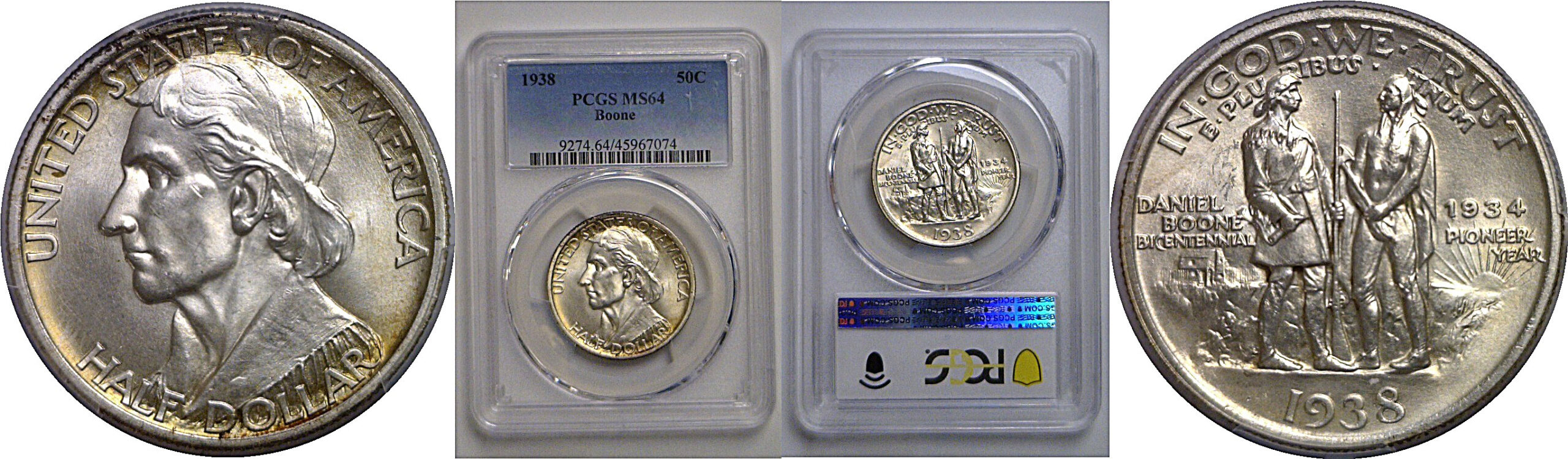 1938 Boone Commemorative Half Dollar     PCGS MS-64