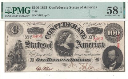 1863 $100 Confederate Note T-56 PMG AU-58 EPQ - Image 2