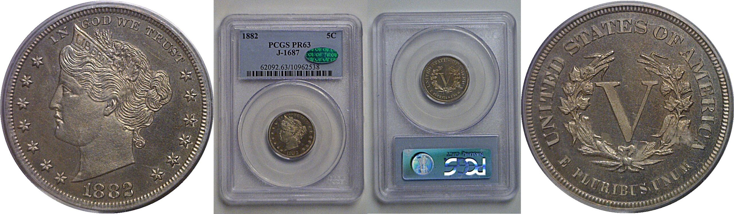 1882 Pattern Liberty Nickel  Judd-1687   PCGS PR-63  CAC