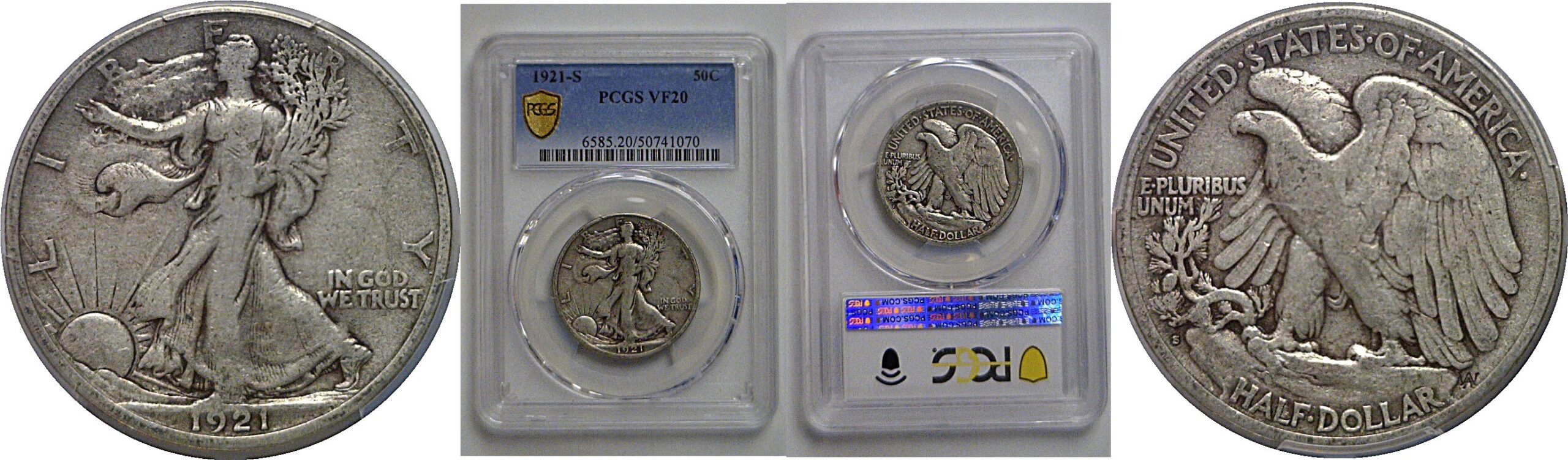 1921-S Walking Liberty Half Dollar   PCGS VF-20