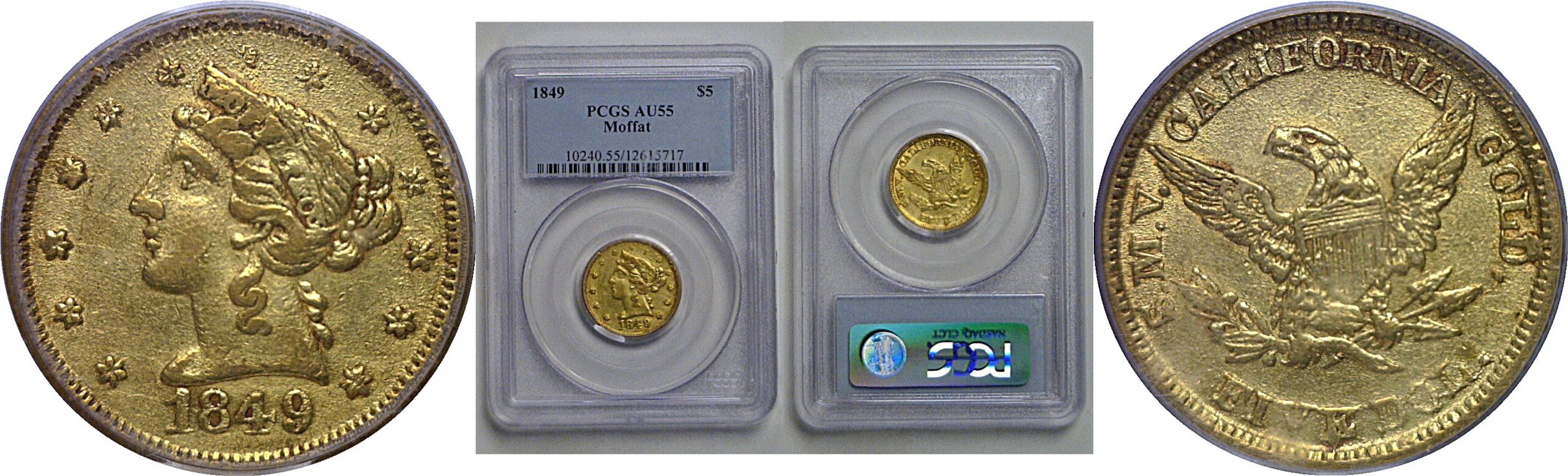 1849  $5 Moffat   PCGS AU-55