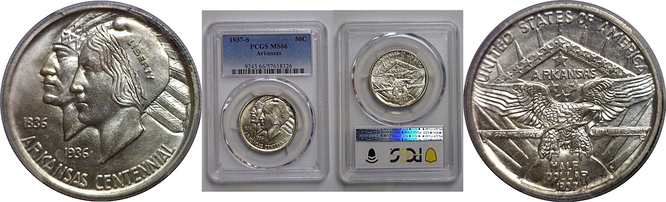 1937-S Arkansas Commemorative Half Dollar   PCGS MS-66