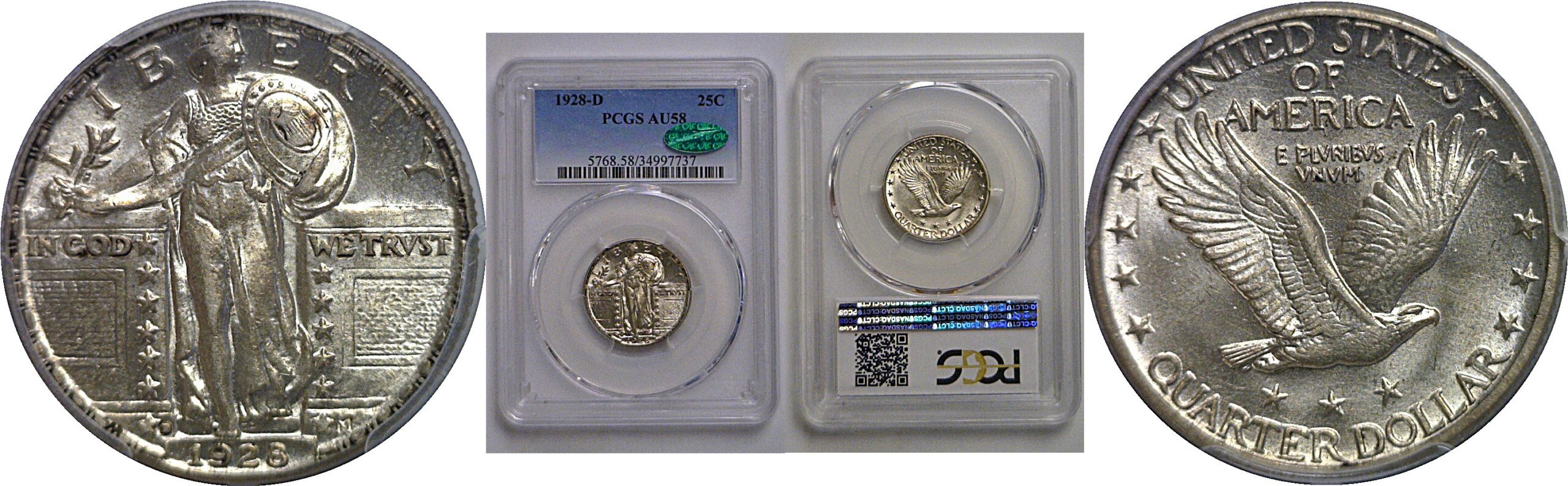 1928-D Standing Liberty Quarter   PCGS AU-58   CAC