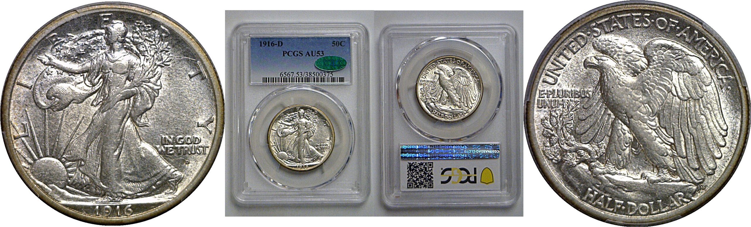 1916-D Walking Liberty Half Dollar   PCGS AU-53  CAC