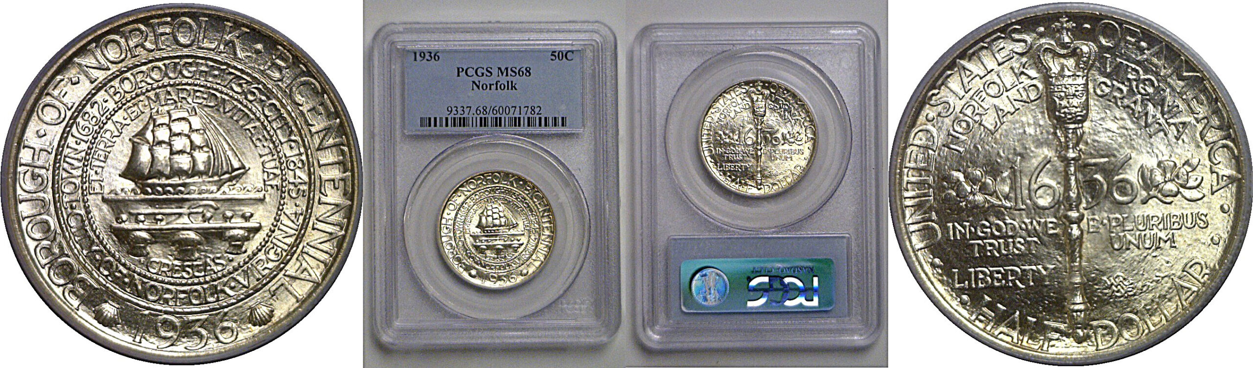 1936 Norfolk Commemorative Half Dollar    PCGS MS-68