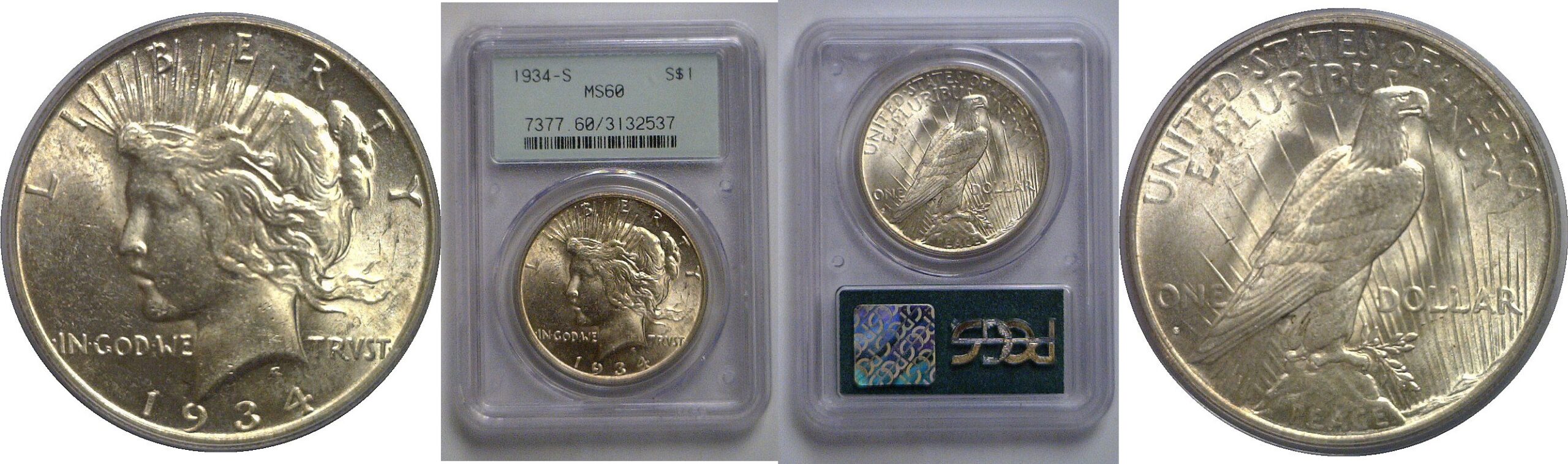 1934-S Peace Dollar   PCGS MS-60