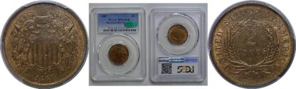 1867 Doubled Die Obverse  Two Cent Piece   PCGS MS-64 RB  CAC