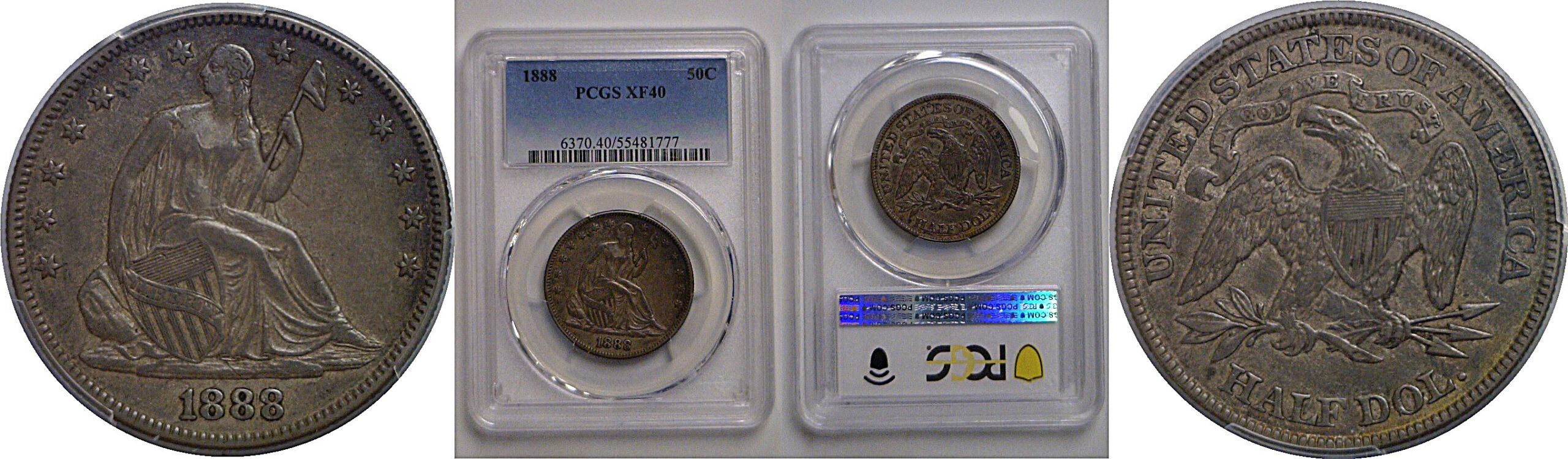 1888 Seated Liberty Half Dollar    PCGS XF-40