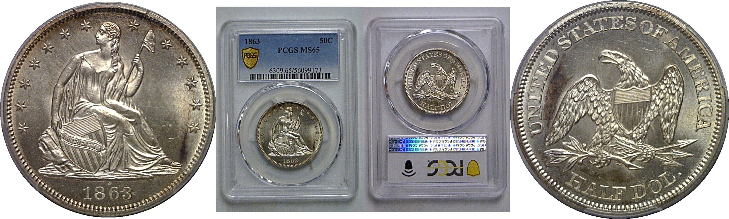 1863 Seated Liberty Half Dollar   PCGS MS-65