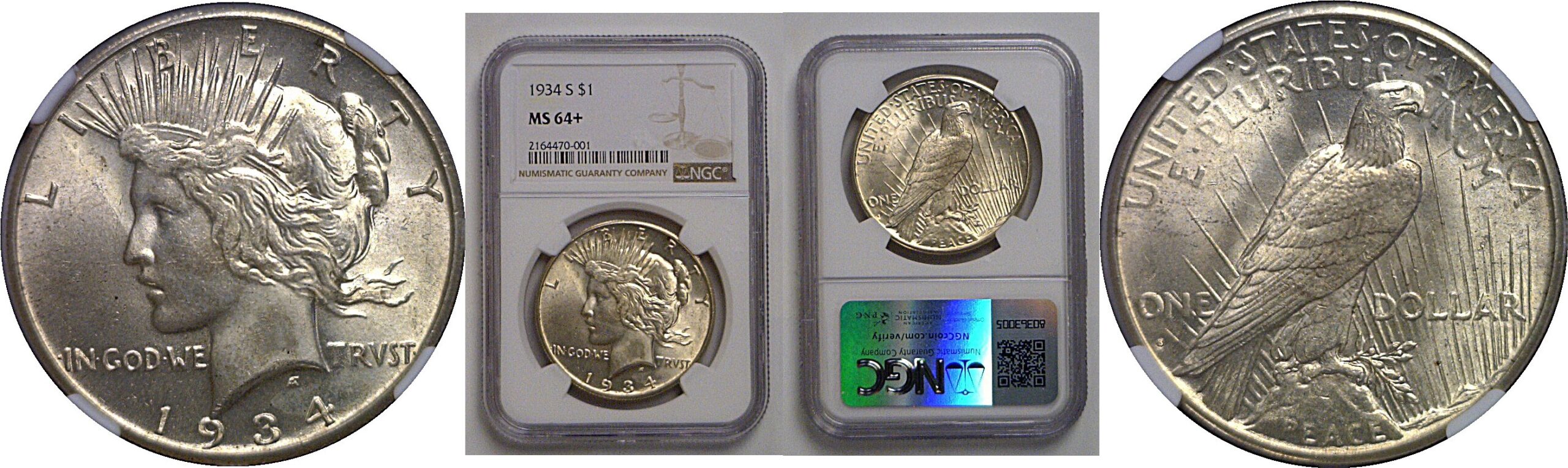 1934-S Peace Dollar    NGC MS-64+