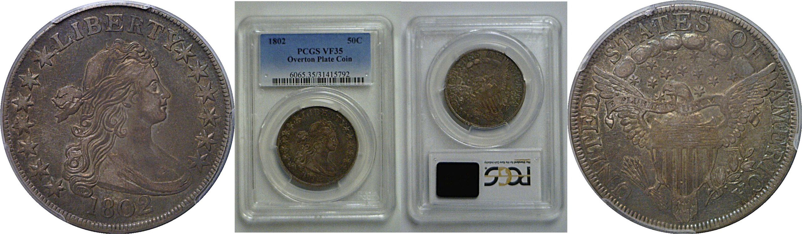1802 Bust Half Dollar   PCGS VF-35  Overton Plate Coin!