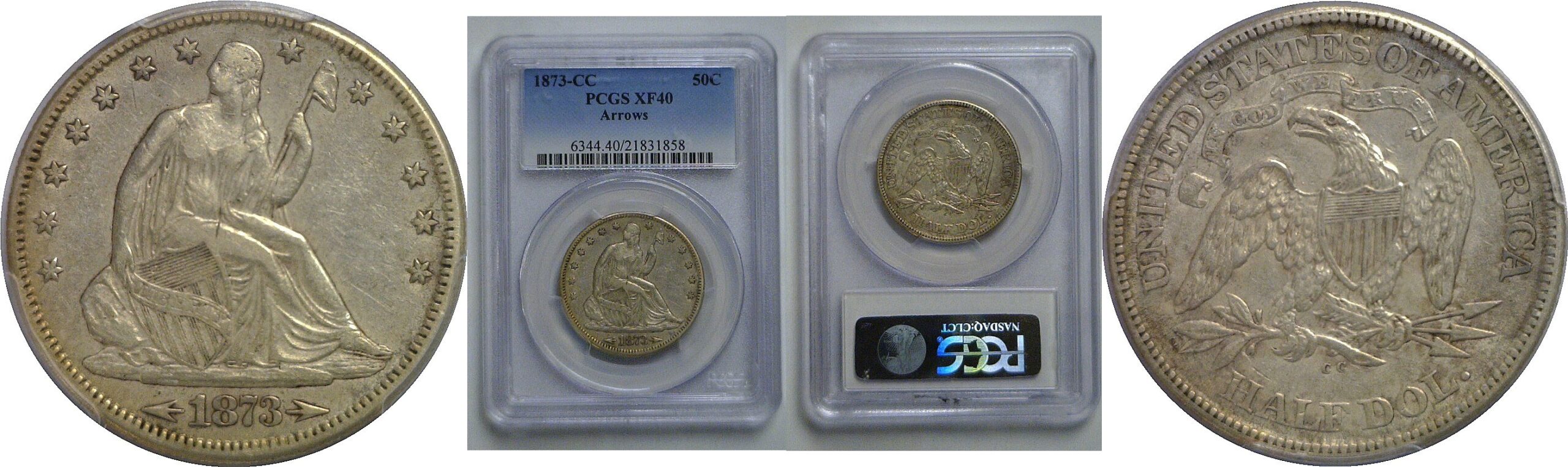 1873-CC Arrows  Seated Liberty Half Dollar   PCGS XF-40