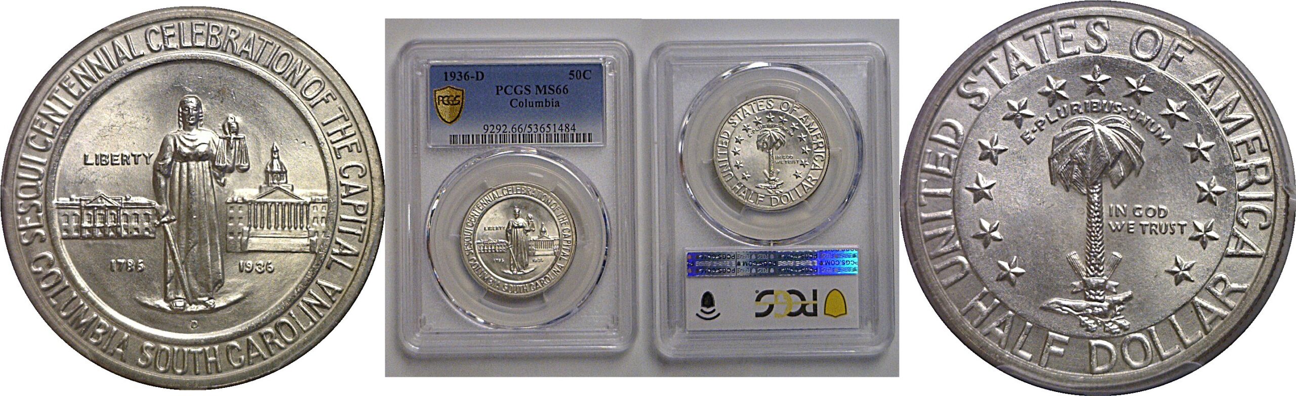 1936-D Columbia Commemorative Half Dollar   PCGS MS-66