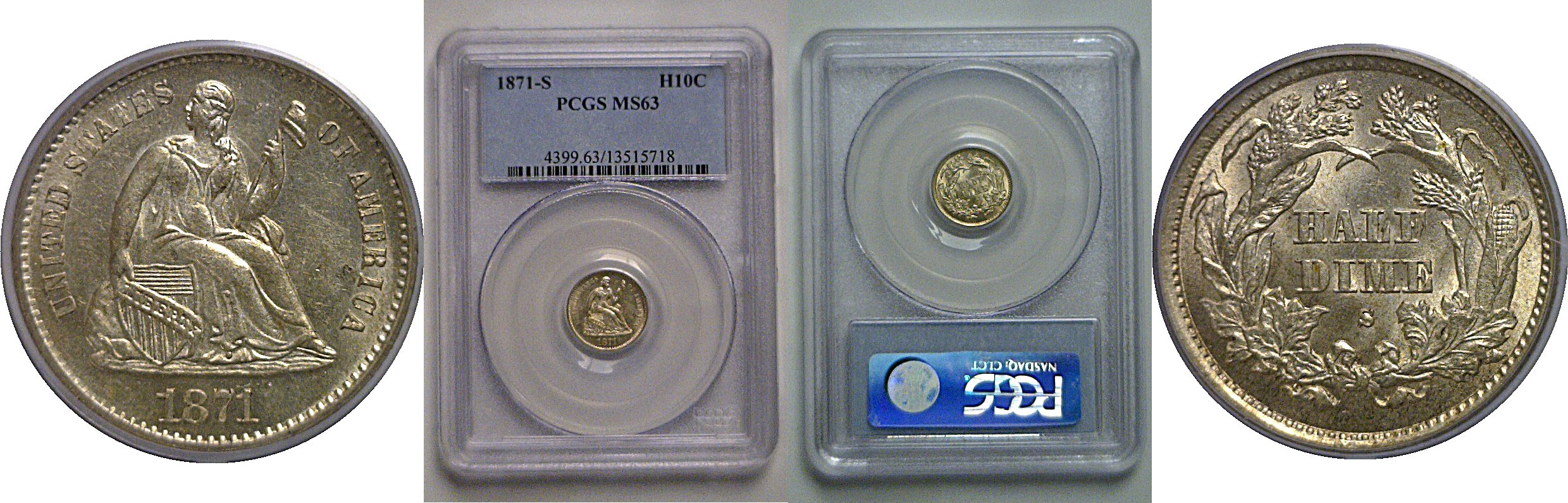 1871-S Seated Liberty Half Dime   PCGS MS-63