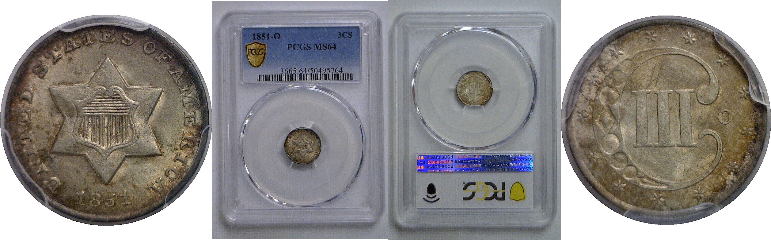 1851-O Silver Three Cent    PCGS MS-64