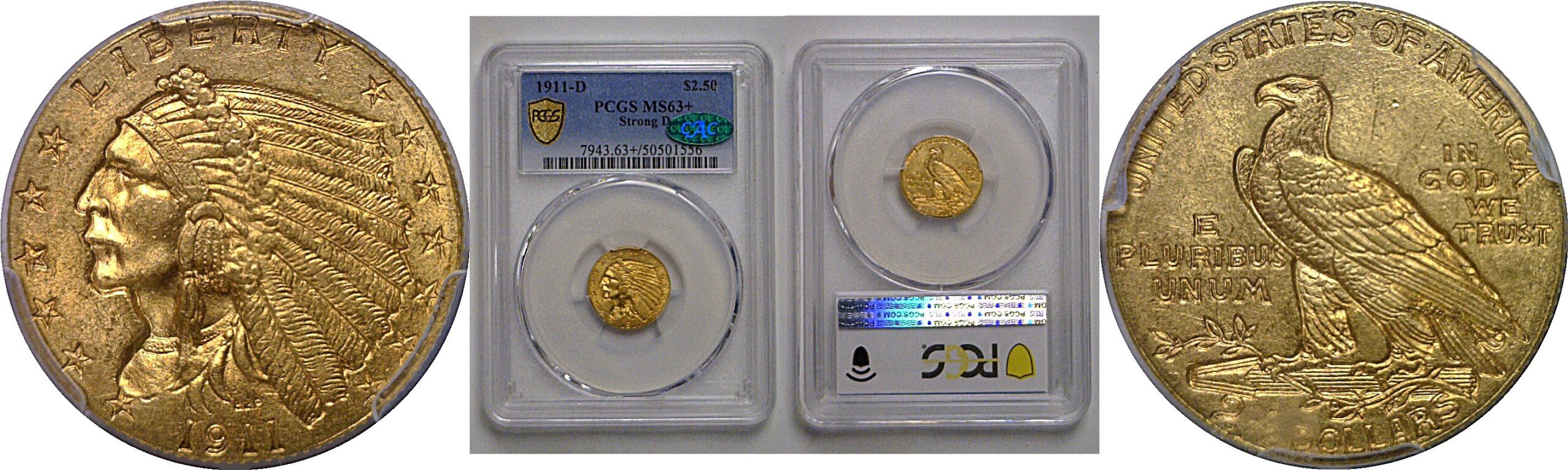 1911-D $2 1/2 Indian   PCGS MS-63+  CAC