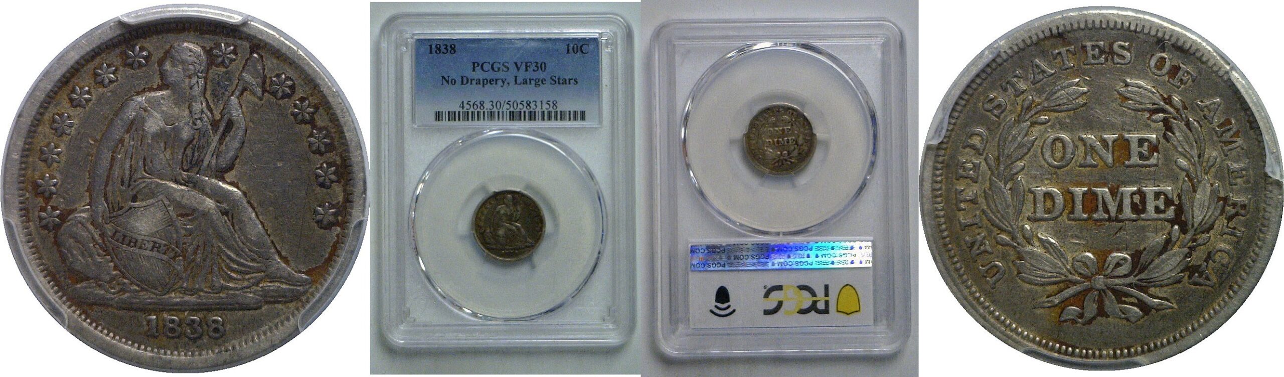 1838 Seated Liberty Dime    PCGS VF-30