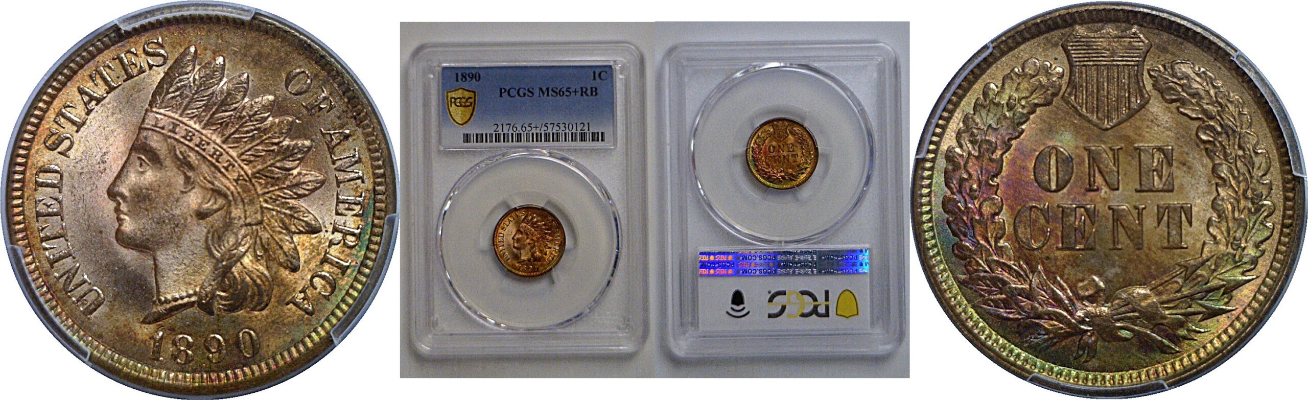 1890 Indian Head Cent   PCGS MS-65+ RB