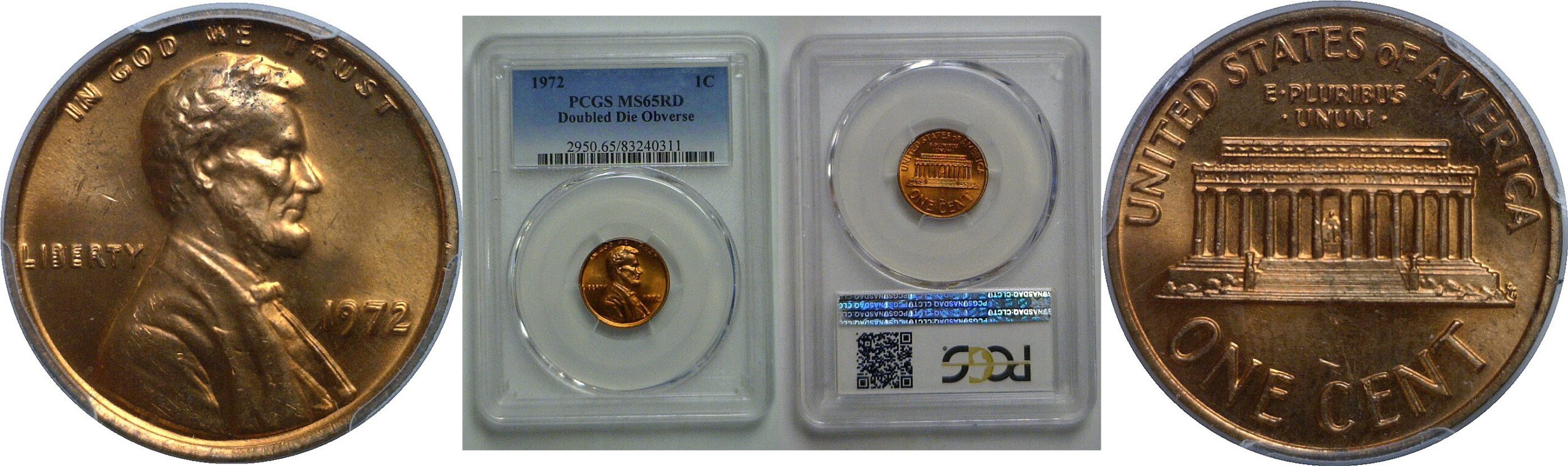 1972 Doubled Die Obverse  Lincoln Cent   PCGS MS-65 RD