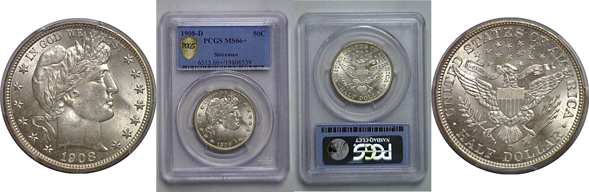 1908-D Barber Half Dollar   PCGS MS-66