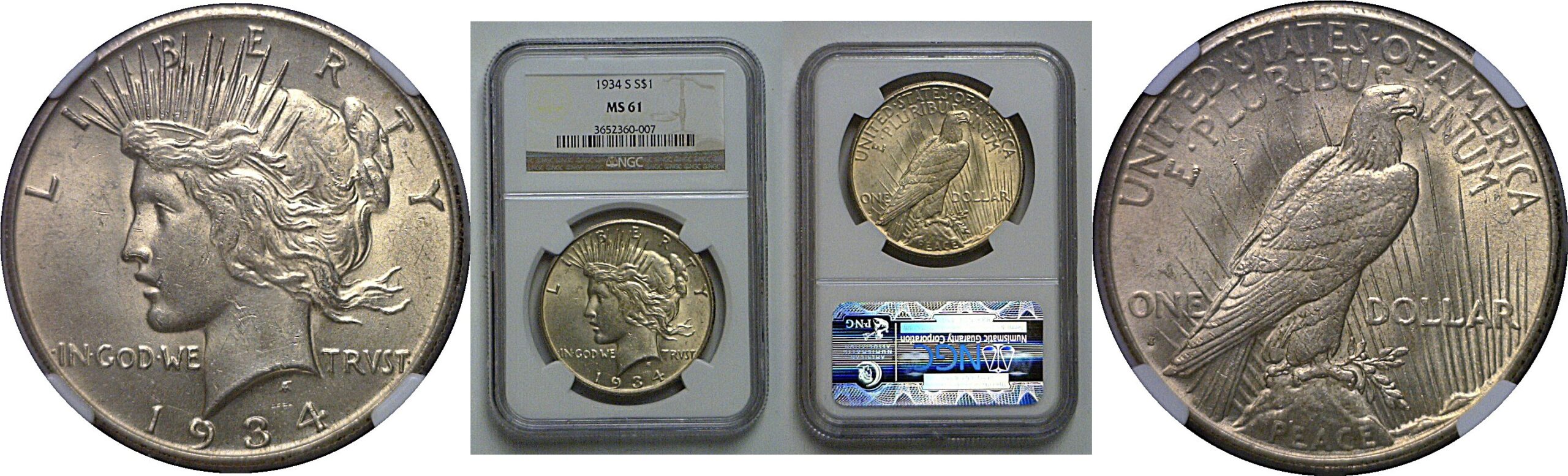 1934-S Peace Dollar   NGC MS-61
