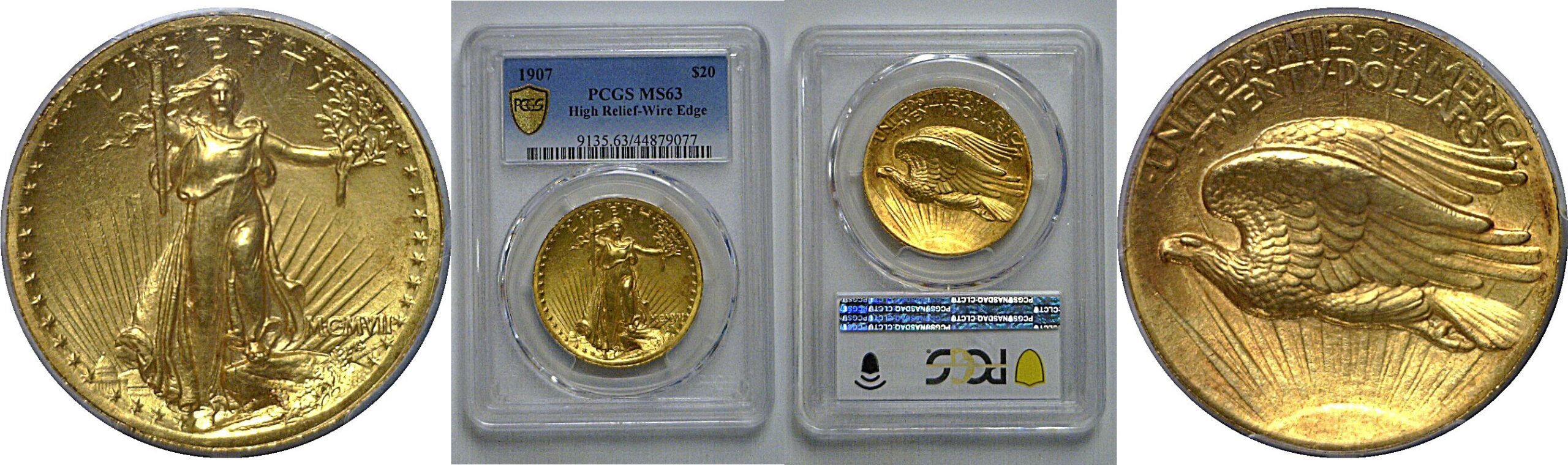 1907 $20 St. Gaudens  High Relief-Wire Edge   PCGS MS-63