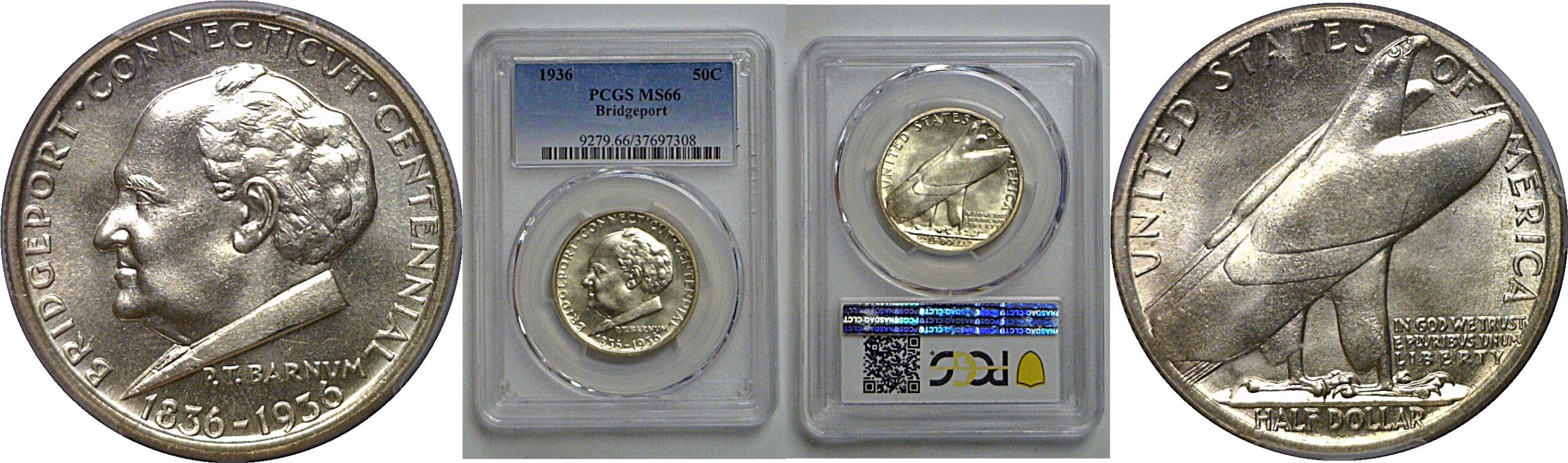 1936 Bridgeport Commemorative Half Dollar    PCGS MS-66