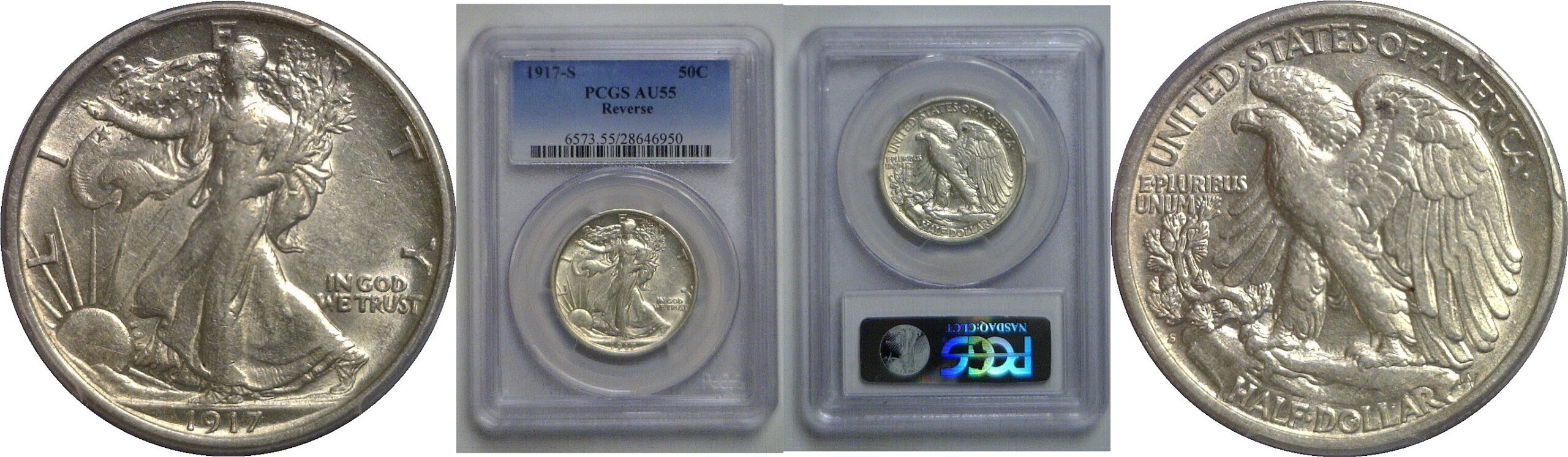 1917-S Reverse   Walking Liberty Half Dollar   PCGS AU-55