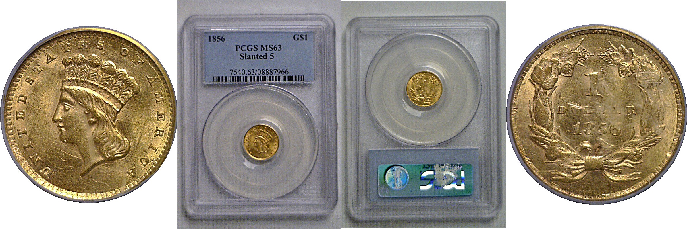 1856 One Dollar Gold Coin   PCGS MS-63