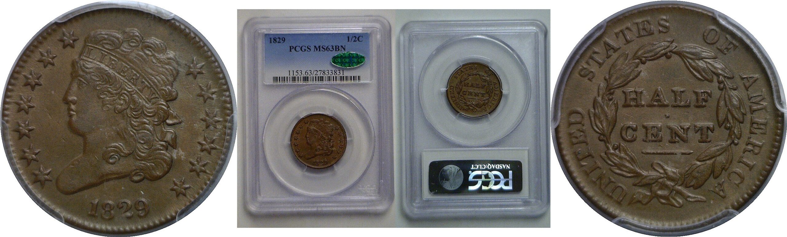 1829 Half Cent   PCGS MS-63 BN  CAC