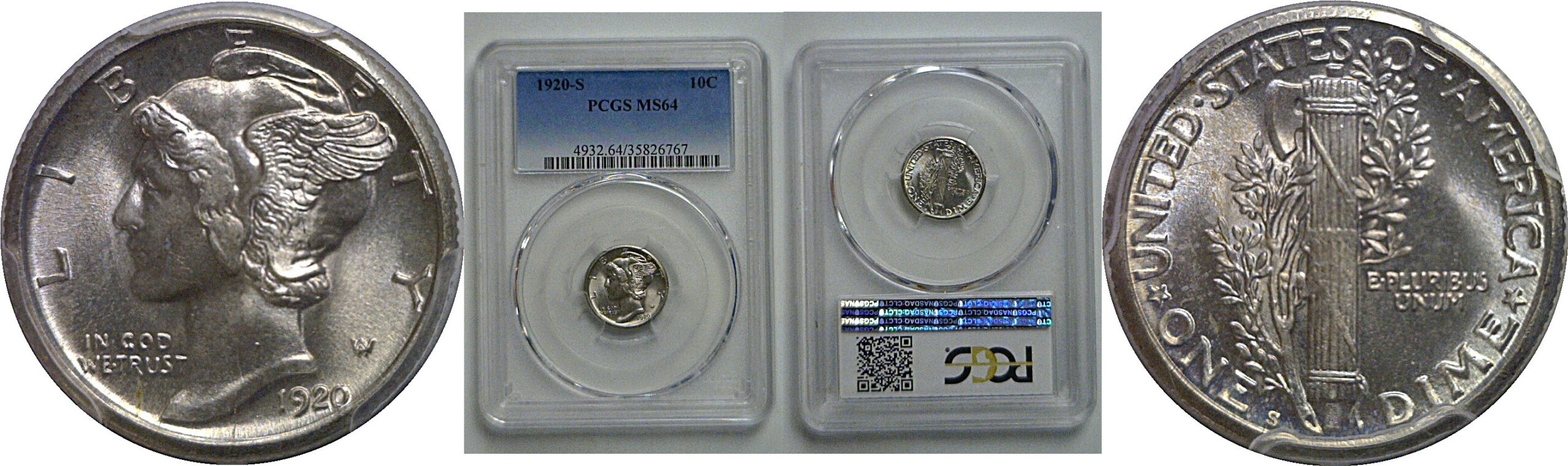 1920-S Mercury Dime   PCGS MS-64