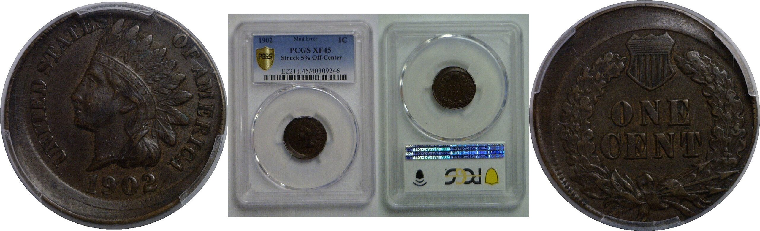 1902 Indian Head Cent   PCGS XF-45  Off-Center