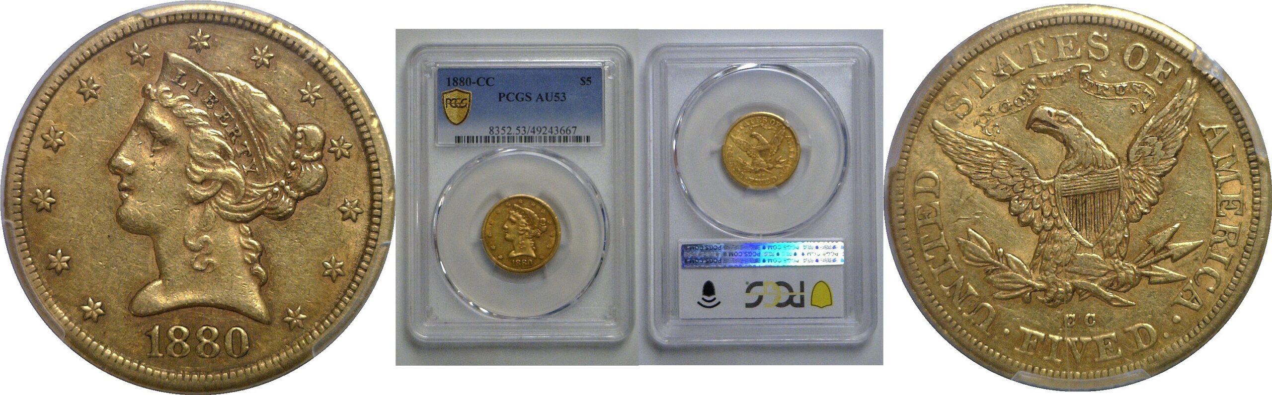 1880-CC  $5 Liberty    PCGS AU-53