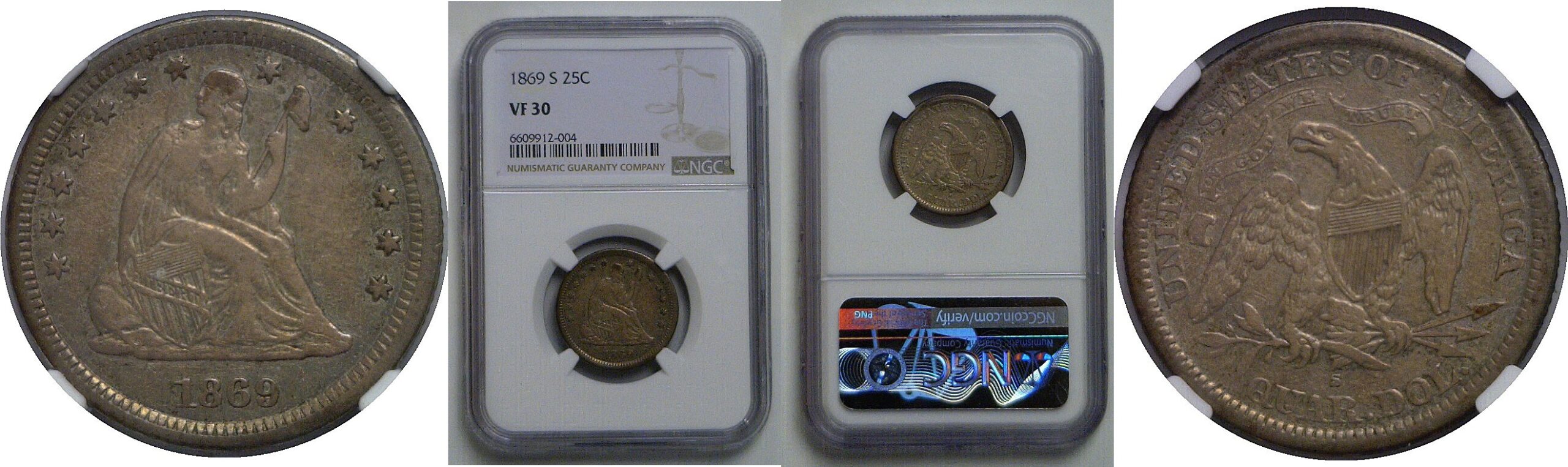 1869-S Seated Liberty Quarter    NGC VF-30