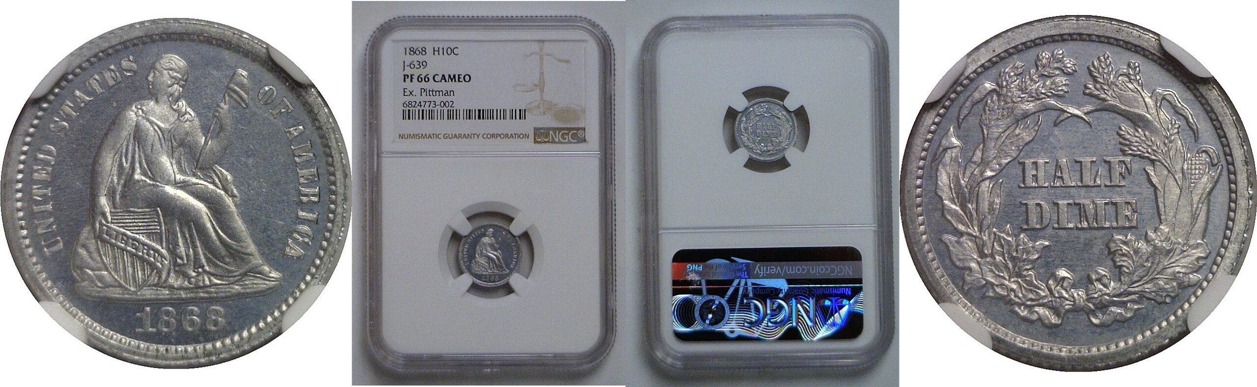 1868 Pattern Half Dime  Judd-639   NGC PF-66 Cameo