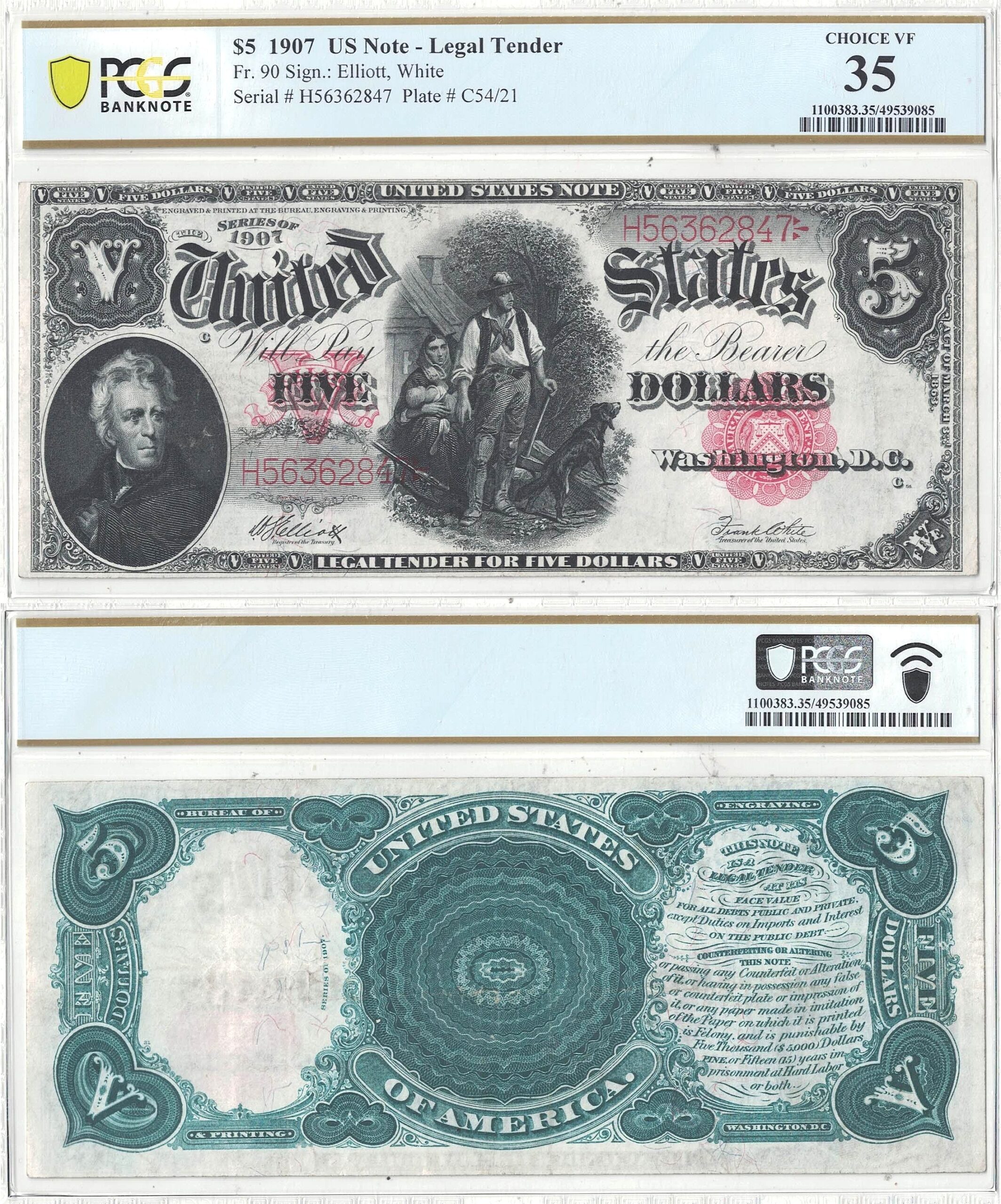 1907 $5 Legal Tender Note Fr-90 PCGS VF-35
