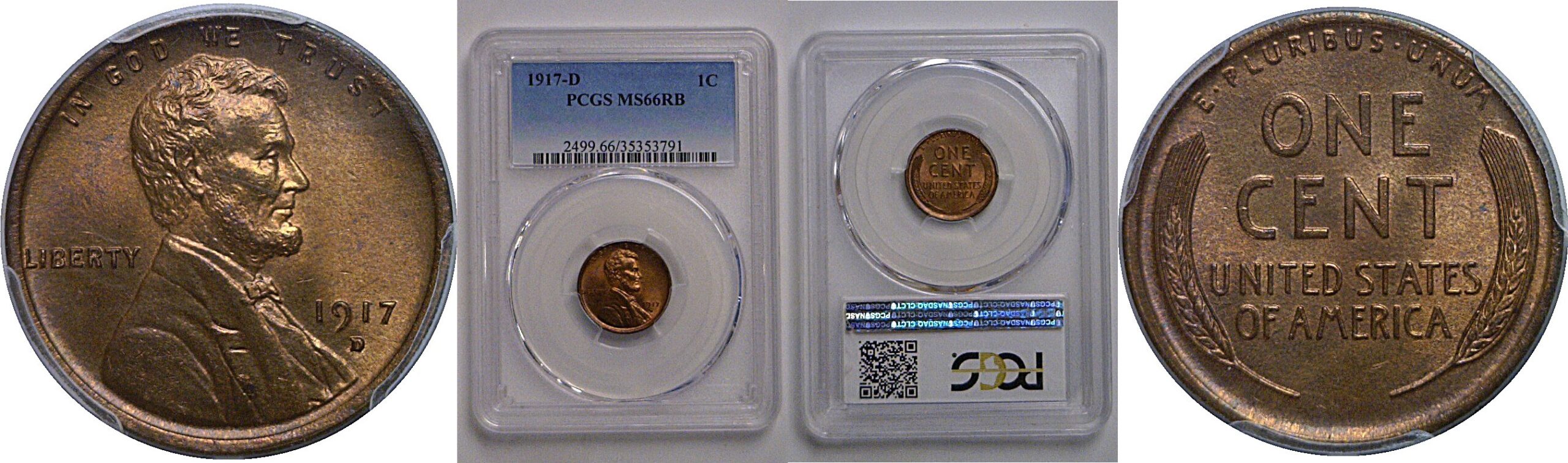 1917-D Lincoln Cent    PCGS MS-66 RB