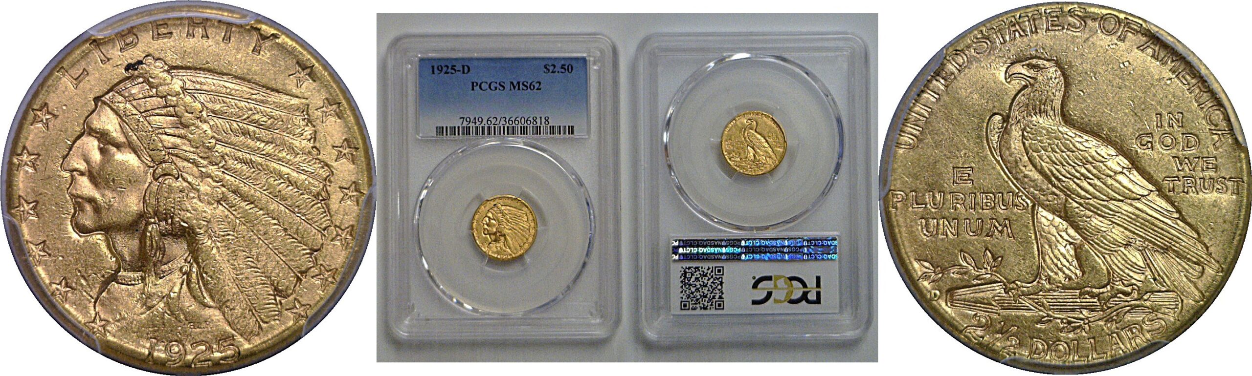 1925-D $2 1/2 Indian   PCGS MS-62