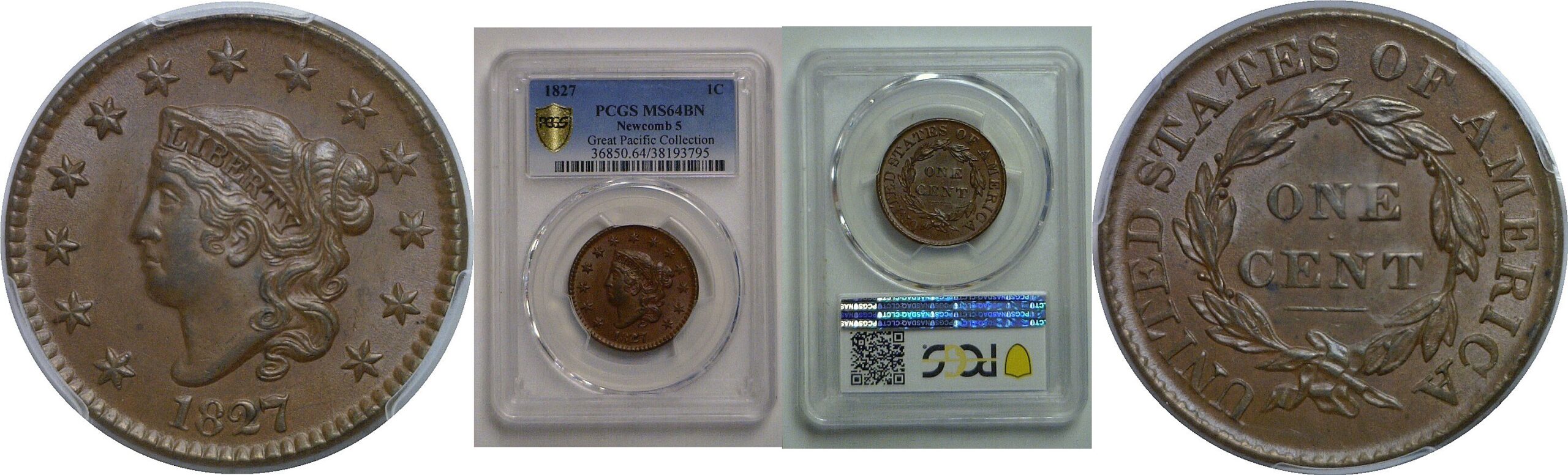1827 Large Cent    PCGS MS-64 BN