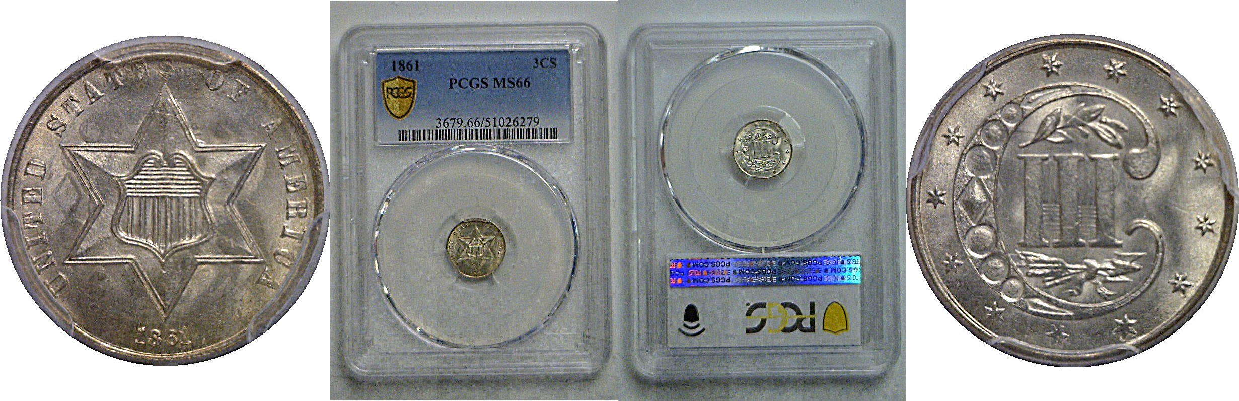 1861 Silver Three Cent   PCGS MS-66