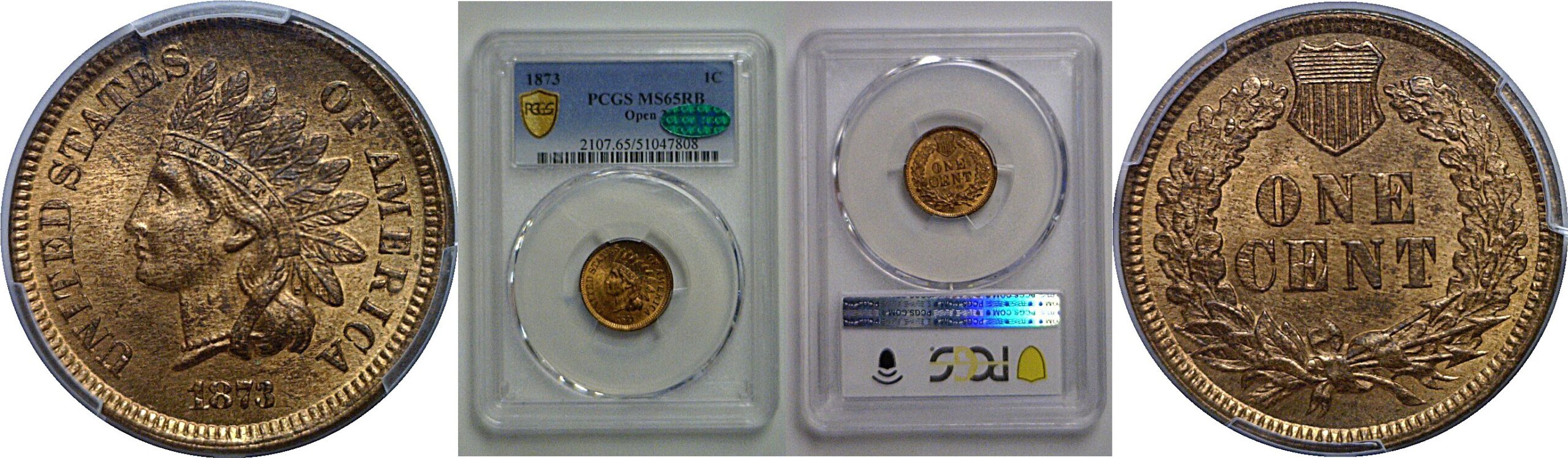 1873 Indian Head Cent    PCGS MS-65 RB  CAC