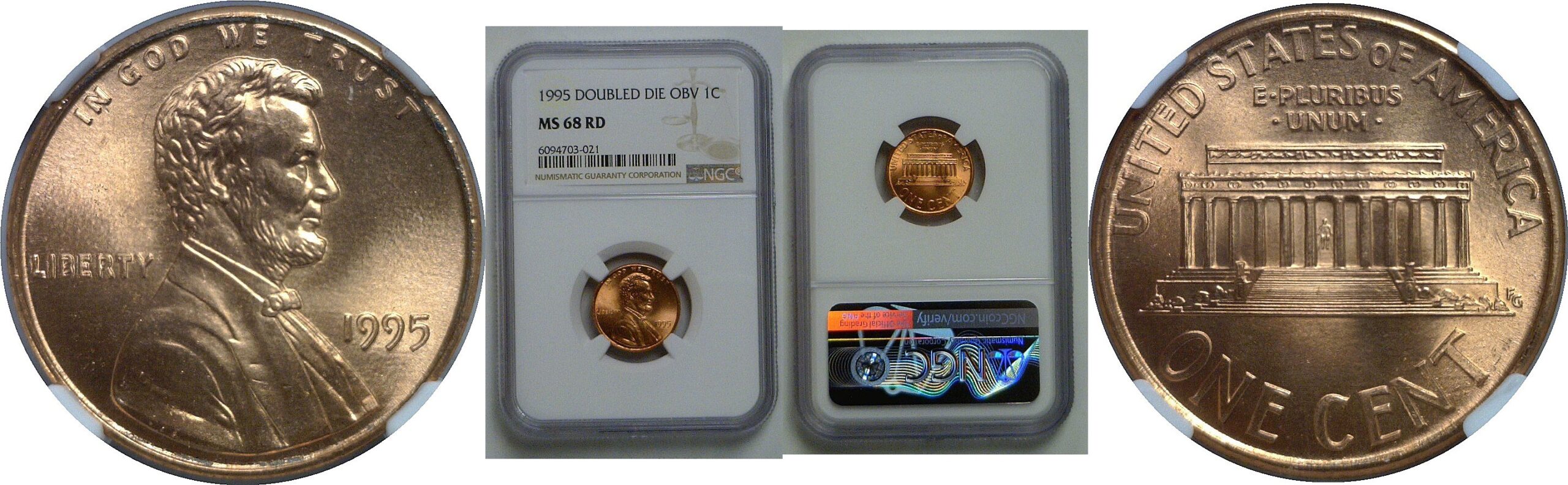 1995 Doubled Die Obverse   Lincoln Cent   NGC MS-68 RD