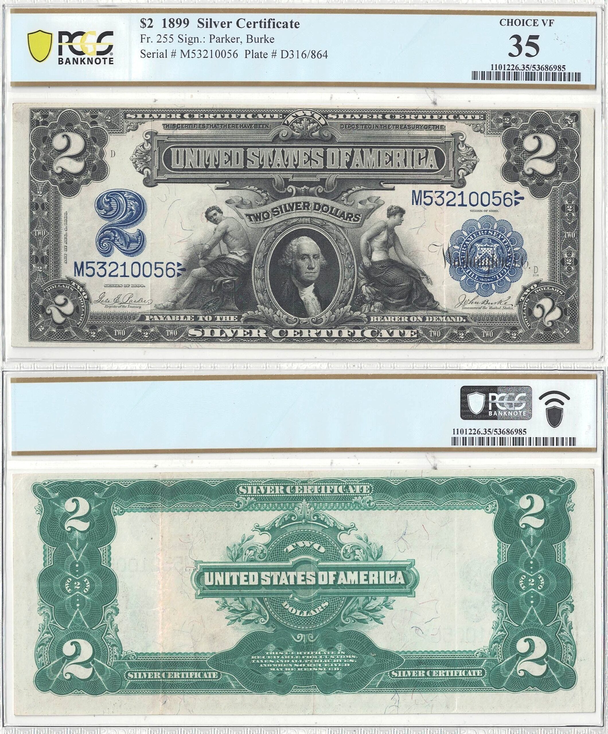 1899 $2 Silver Certificate Fr-255 PCGS VF-35