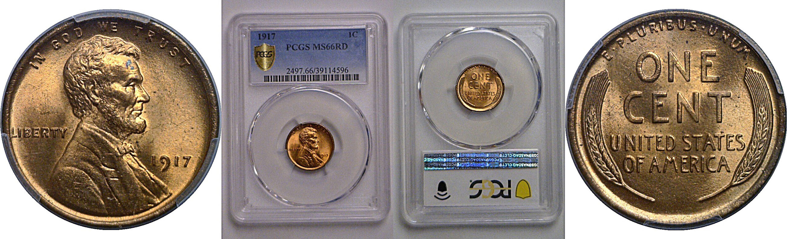 1917 Lincoln Cent     PCGS MS-66 RD